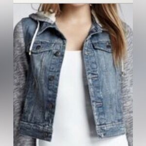 Free People Hooded Distress Jean Jacket